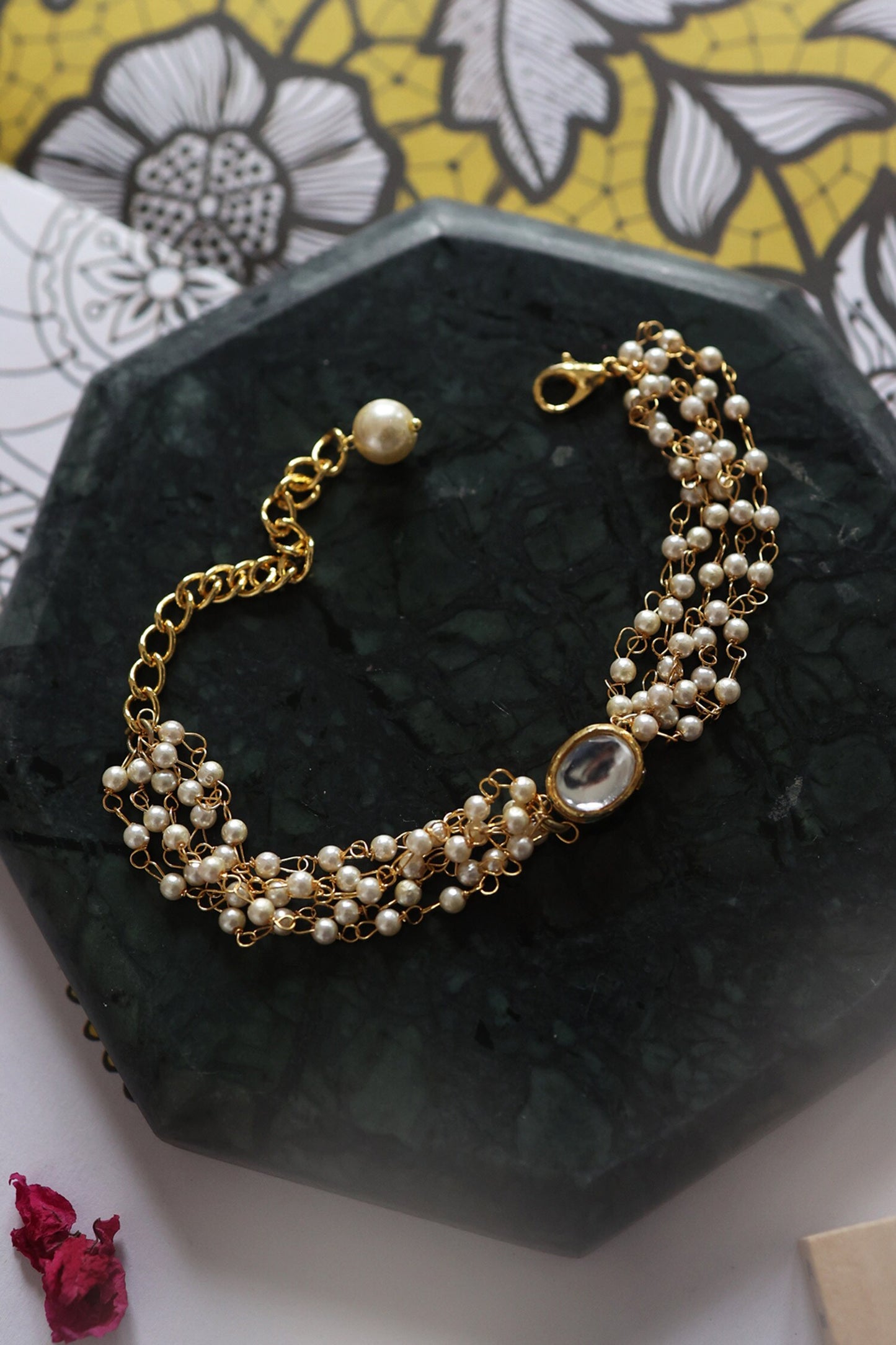Kundan Embellished Multi Strand Bracelet 