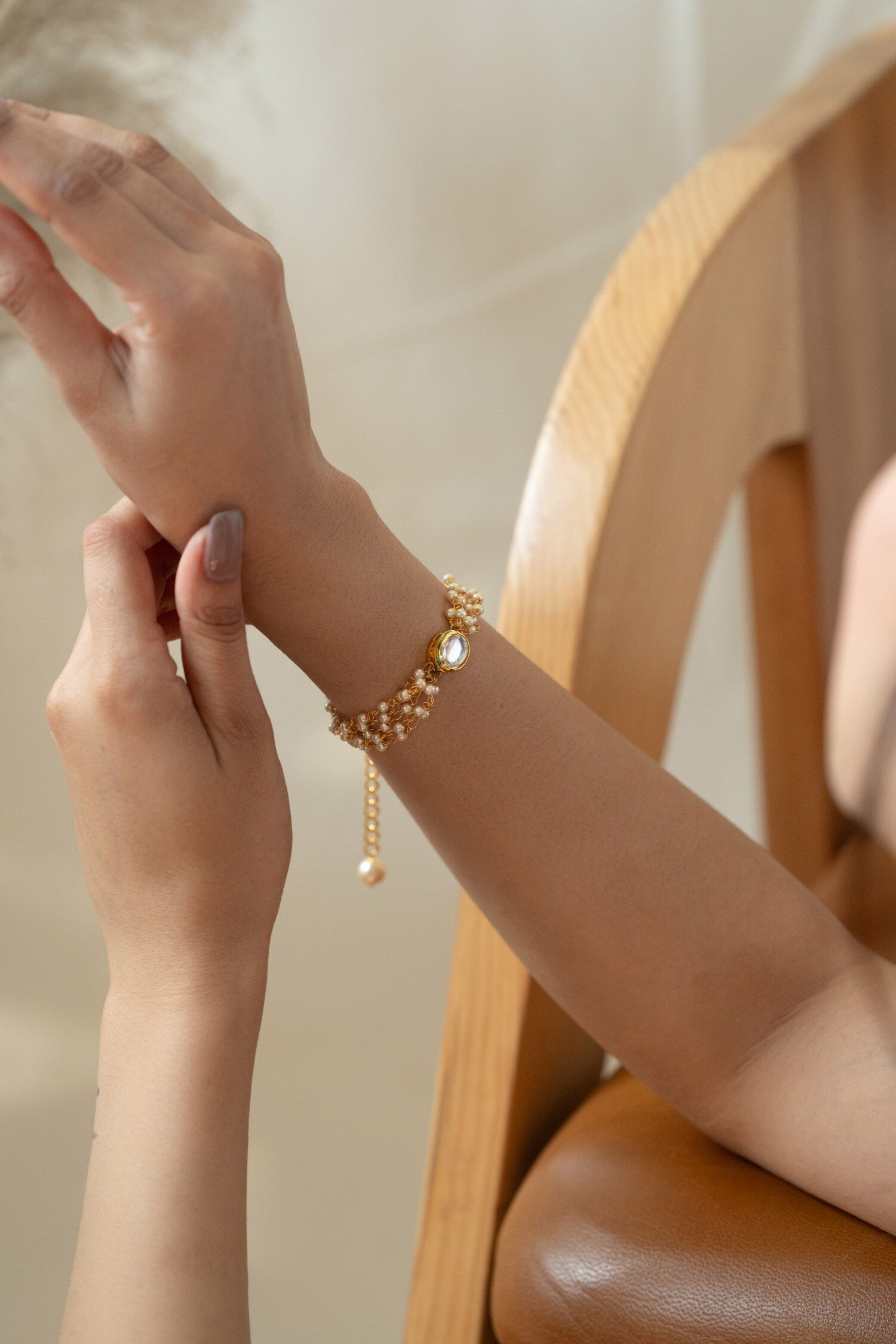 Kundan Embellished Multi Strand Bracelet 