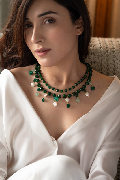 Natural Stone & Baroque Pearl Embellished Necklace 