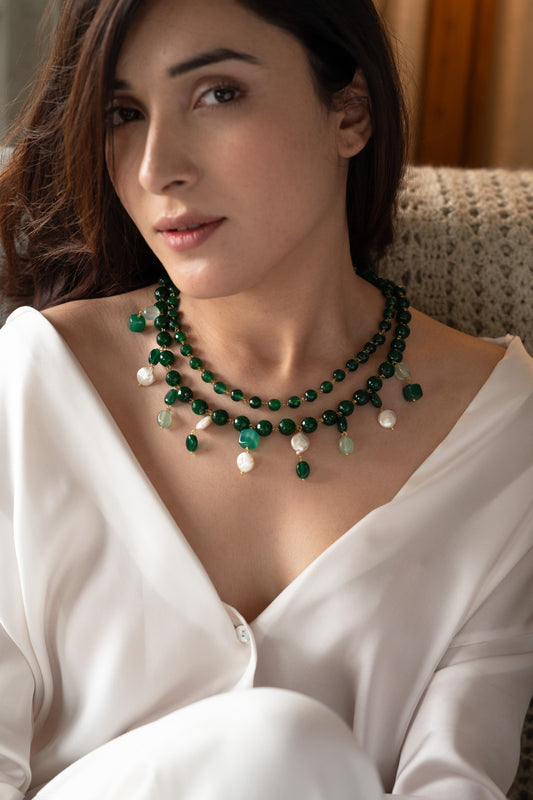 Natural Stone & Baroque Pearl Embellished Necklace 