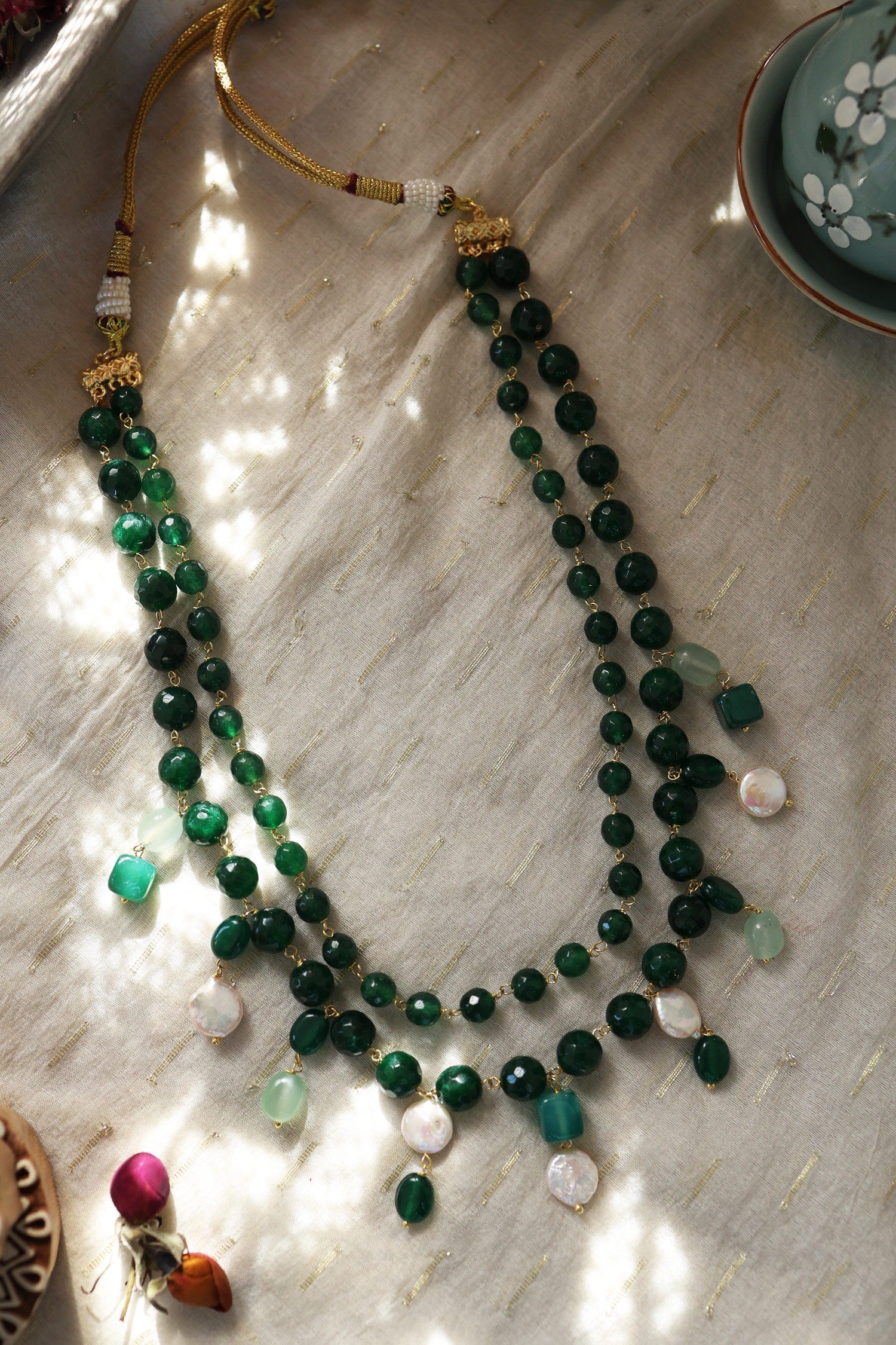 Natural Stone & Baroque Pearl Embellished Necklace 