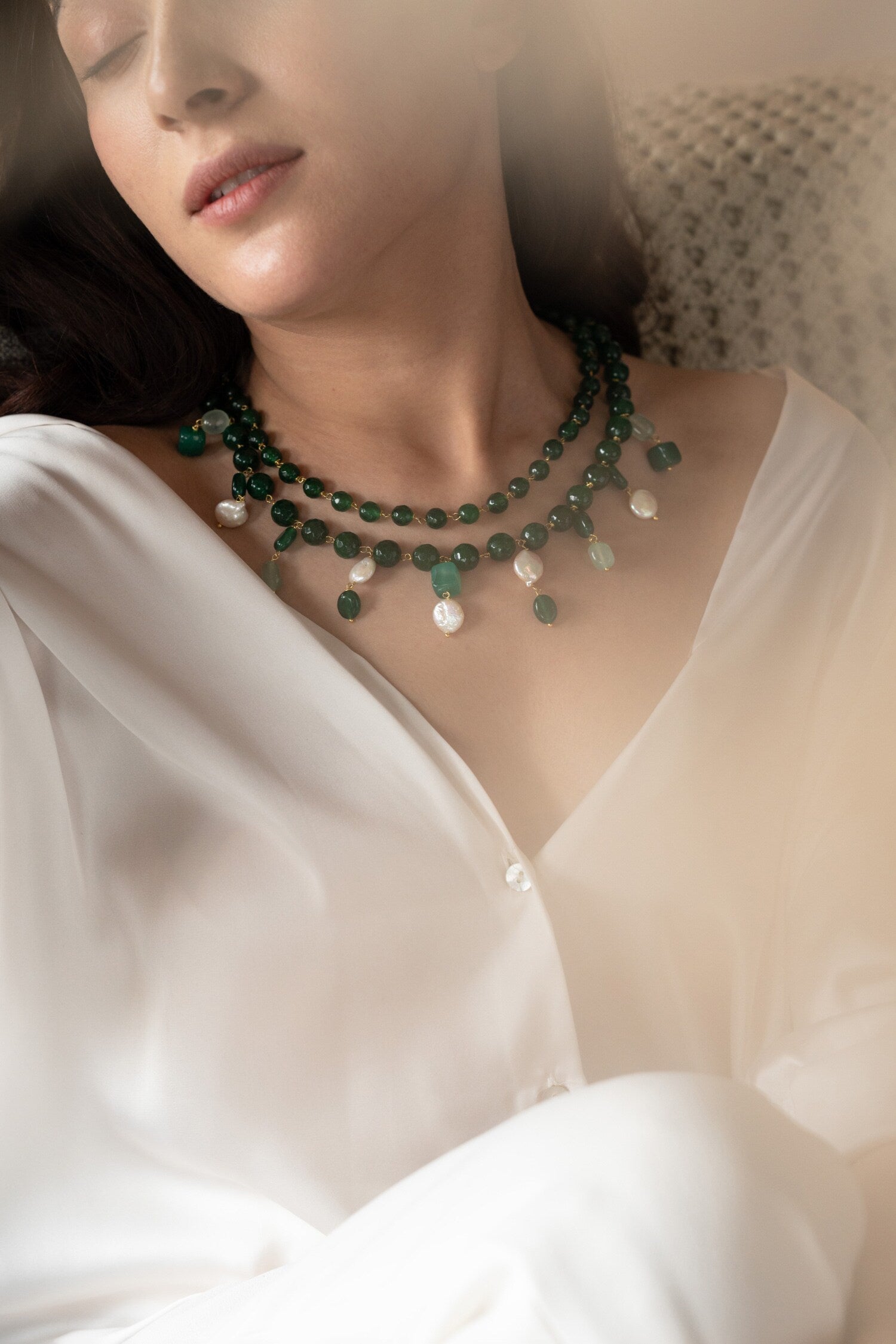 Natural Stone & Baroque Pearl Embellished Necklace 