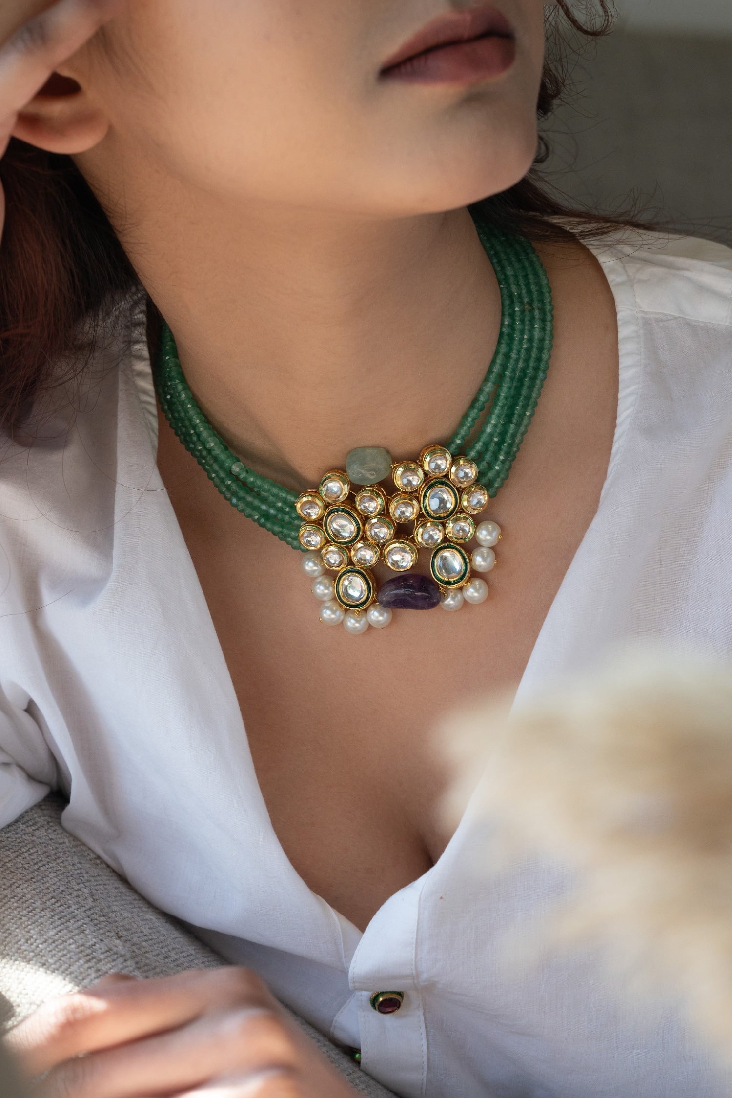 Jade & Onyx Embellished Necklace 