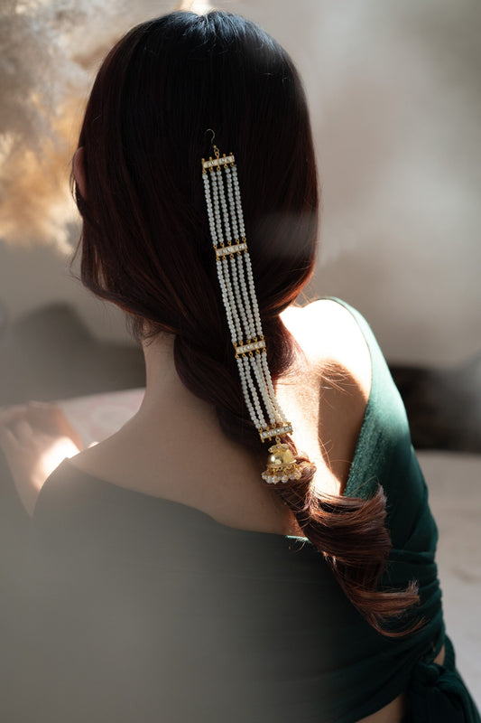 Pearl & Kundan Embellished Multistrand Braid Pin 