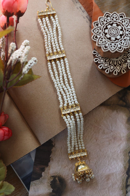 Pearl & Kundan Embellished Multistrand Braid Pin 