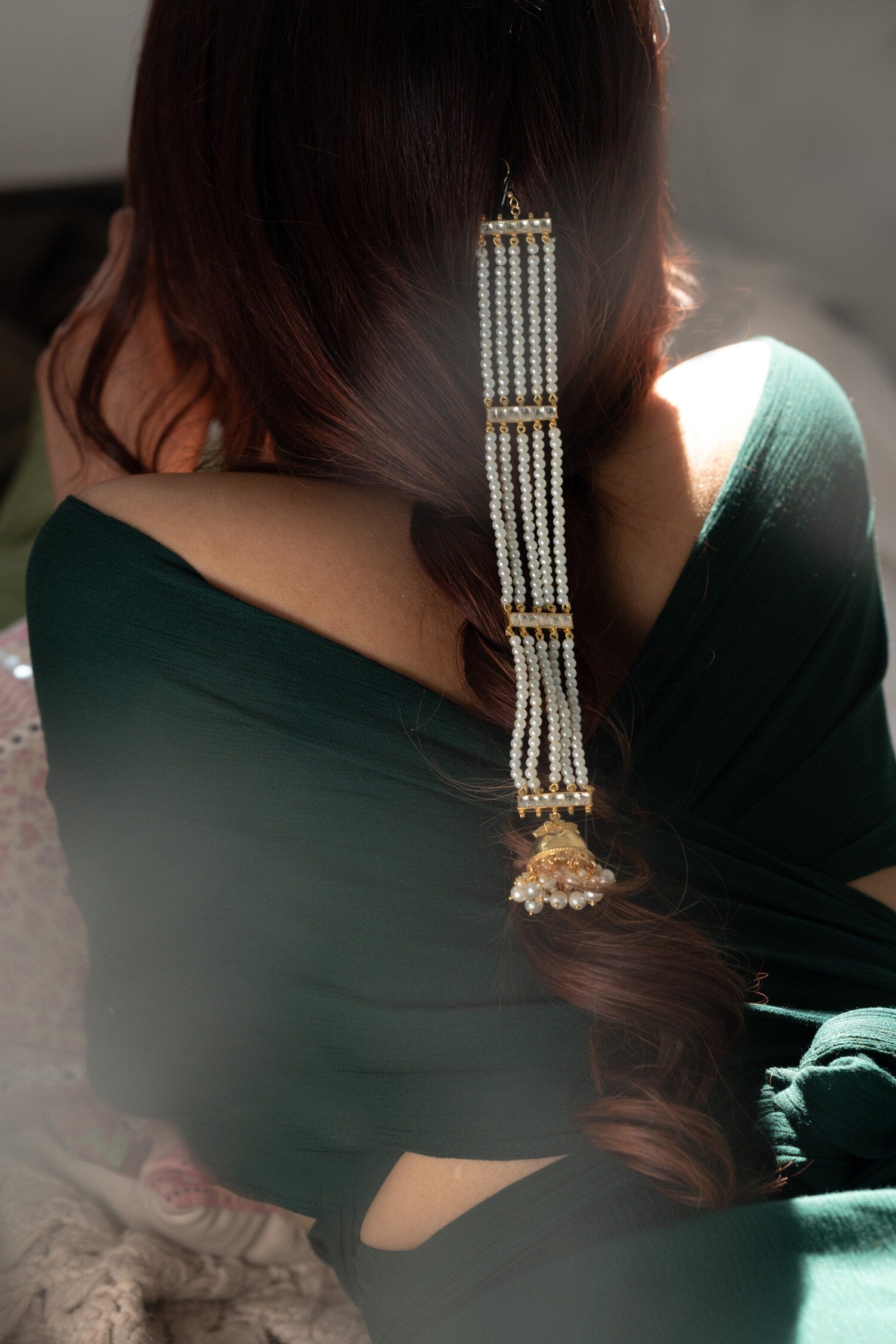 Pearl & Kundan Embellished Multistrand Braid Pin 