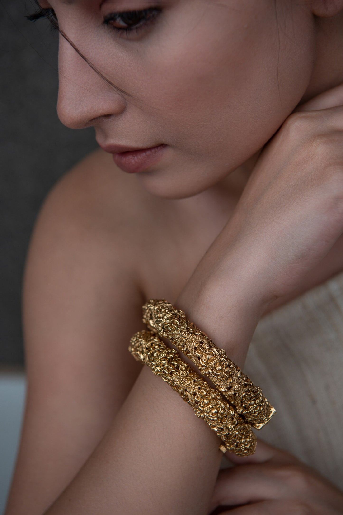 Carved Floral Temple Bangles-Set of 2 