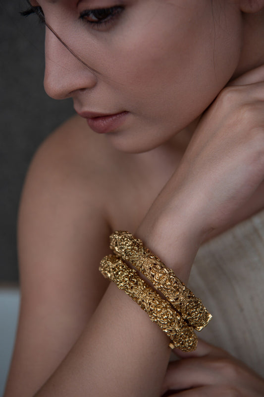 Carved Floral Temple Bangles-Set of 2 