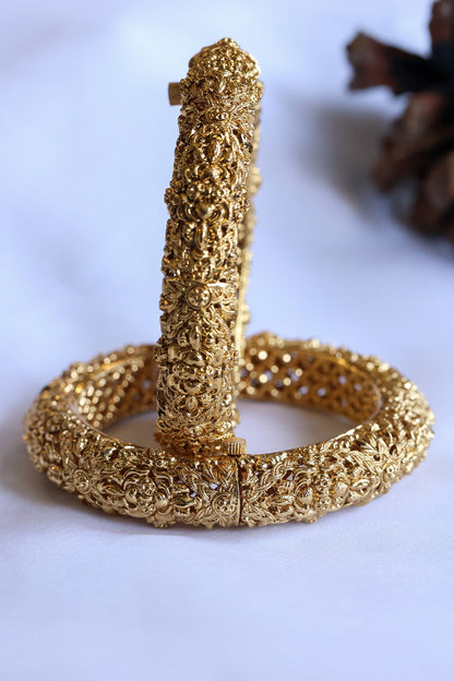 Carved Floral Temple Bangles-Set of 2 