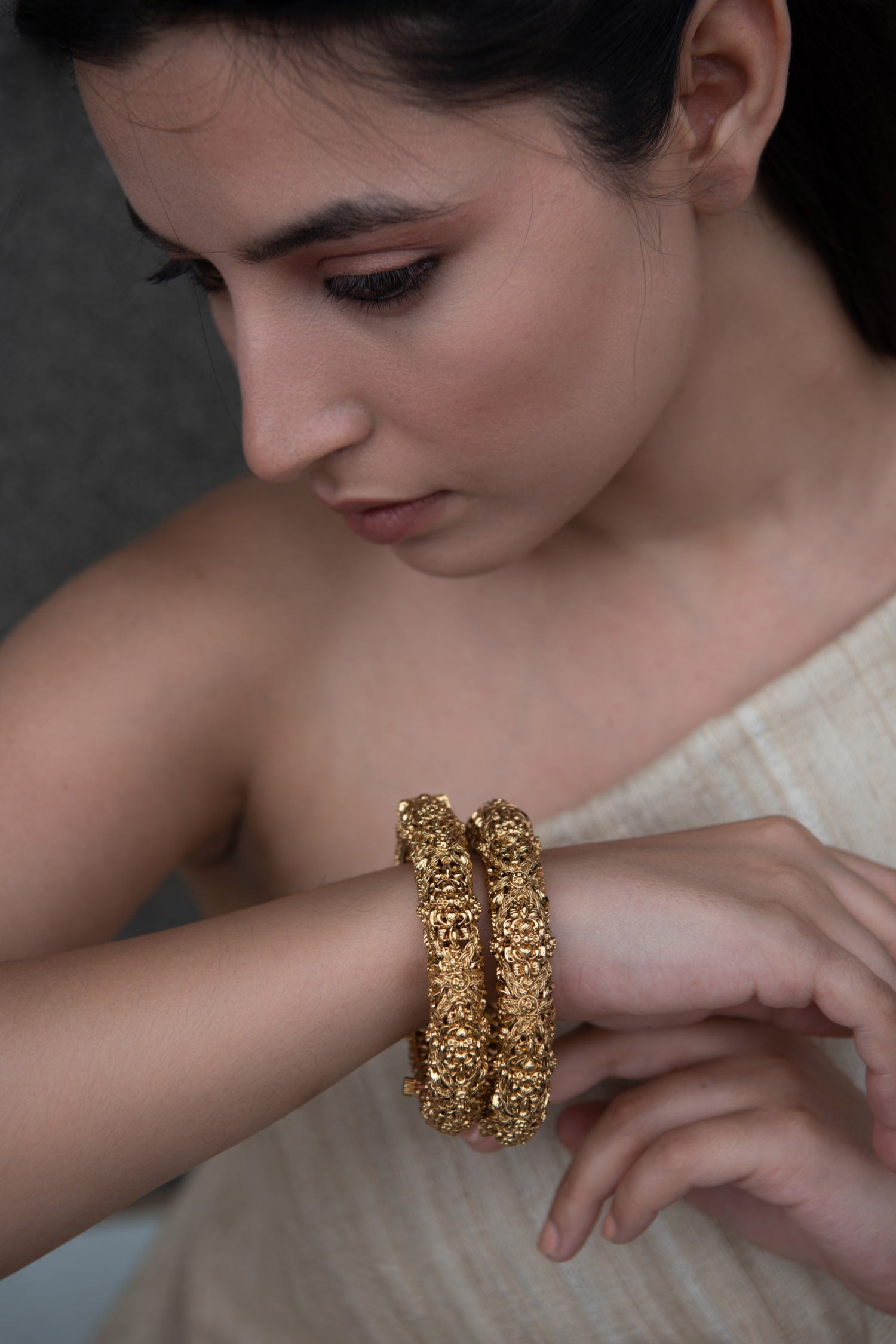 Carved Floral Temple Bangles-Set of 2 