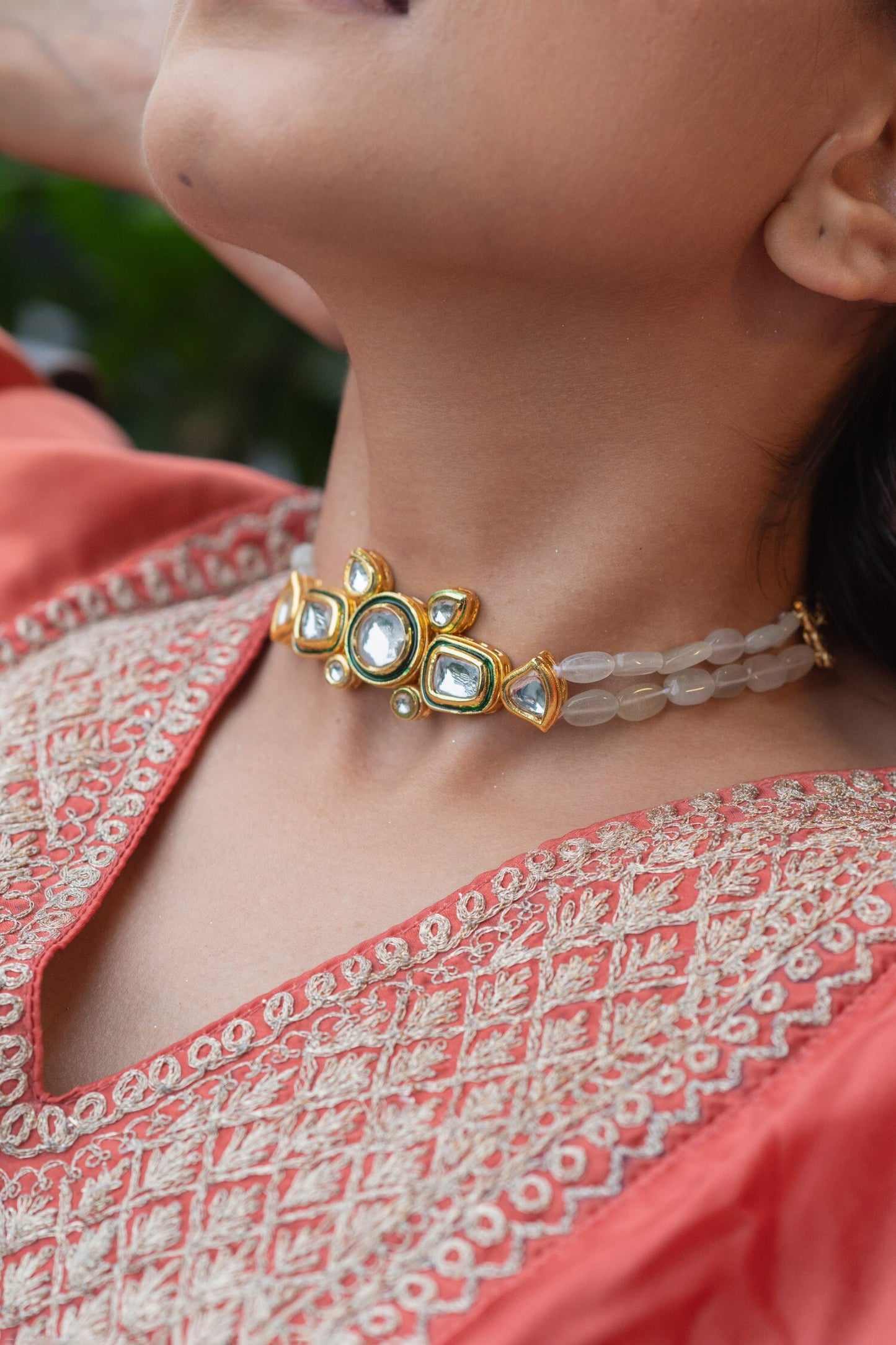 Stone Studded Bead Choker 