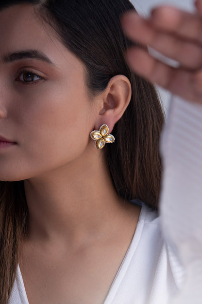Kundan Stone Floral Stud Earrings 