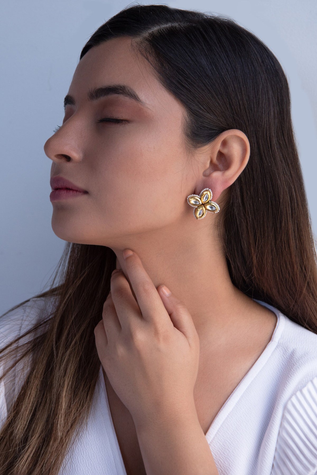 Kundan Stone Floral Stud Earrings 
