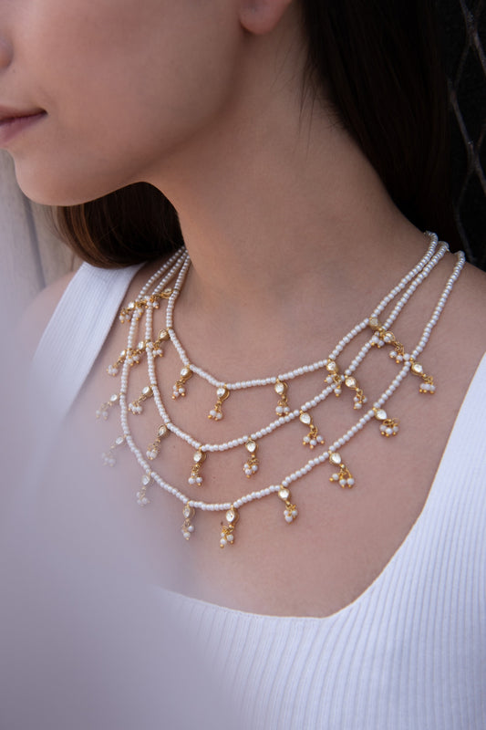 Drop Stone Studded Multi-Layer Necklace 