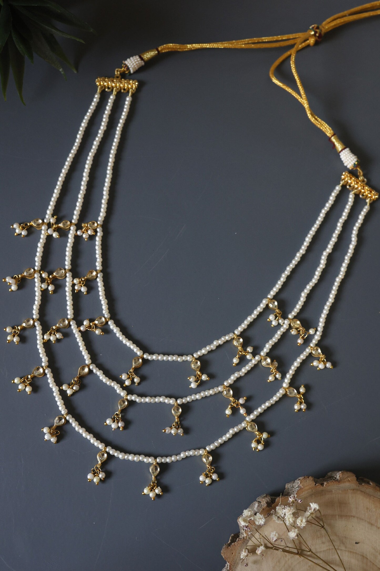 Drop Stone Studded Multi-Layer Necklace 