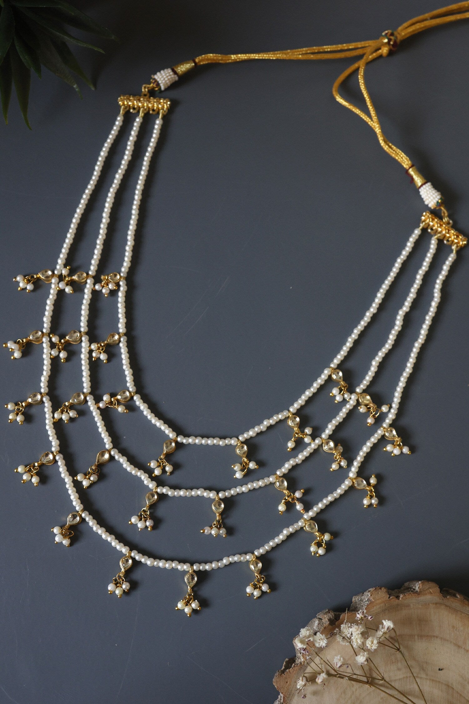 Drop Stone Studded Multi-Layer Necklace 