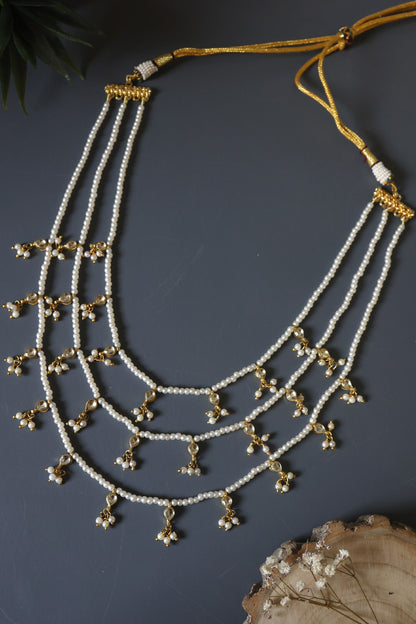 Drop Stone Studded Multi-Layer Necklace 