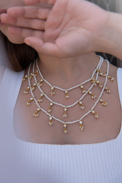 Drop Stone Studded Multi-Layer Necklace 