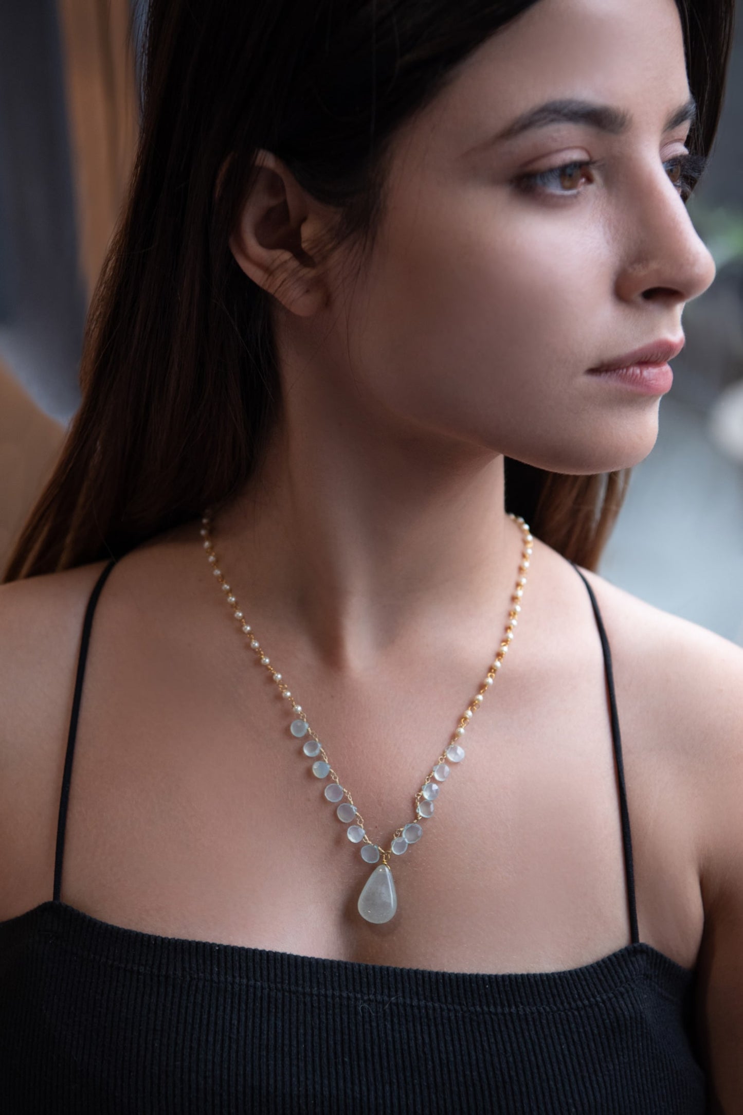 Natural Stone Drop Necklace 