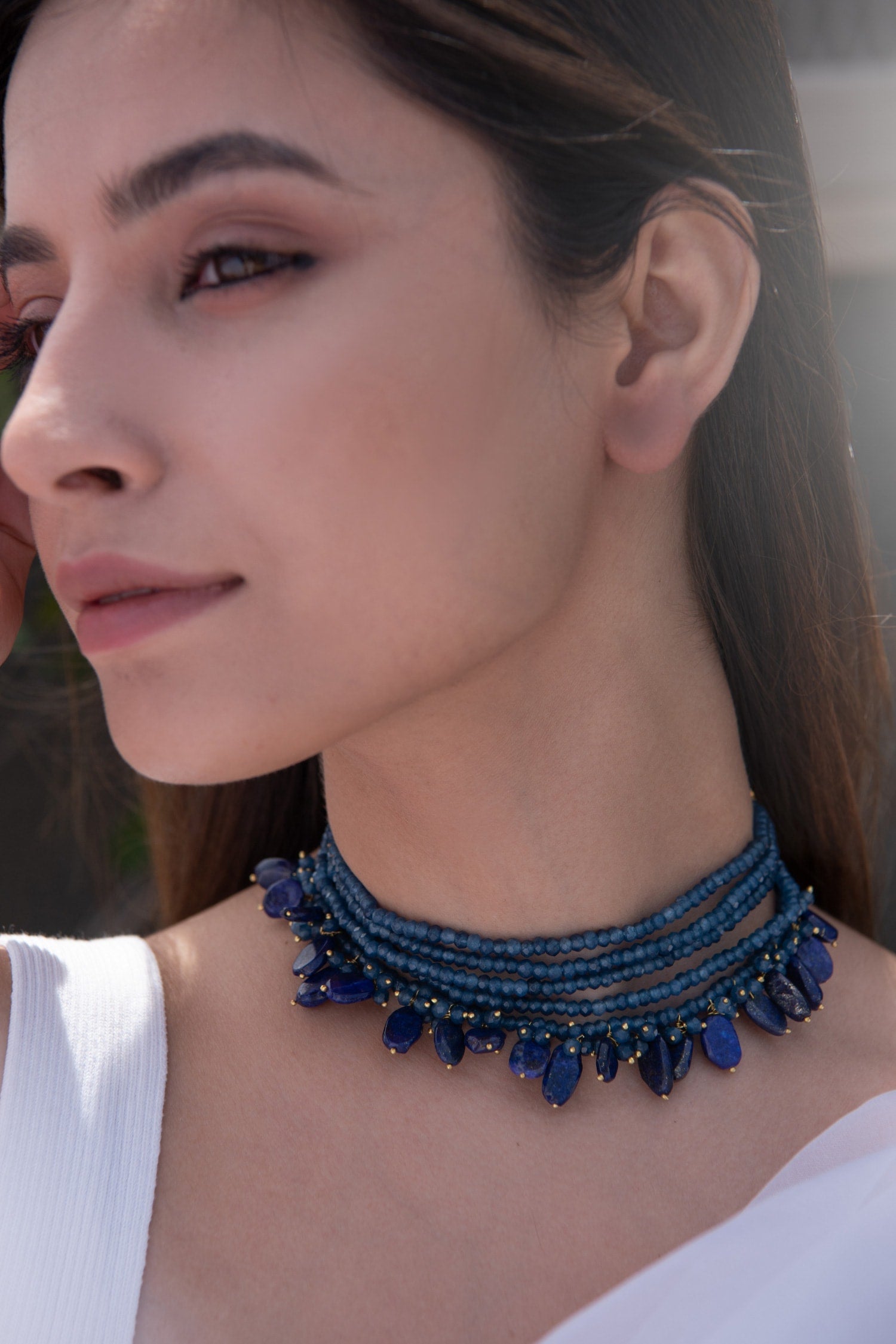 Multi-Strand Onyx Drop Choker 