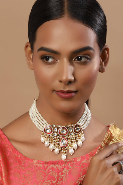 Kundan Pearl Embellished Choker Necklace 