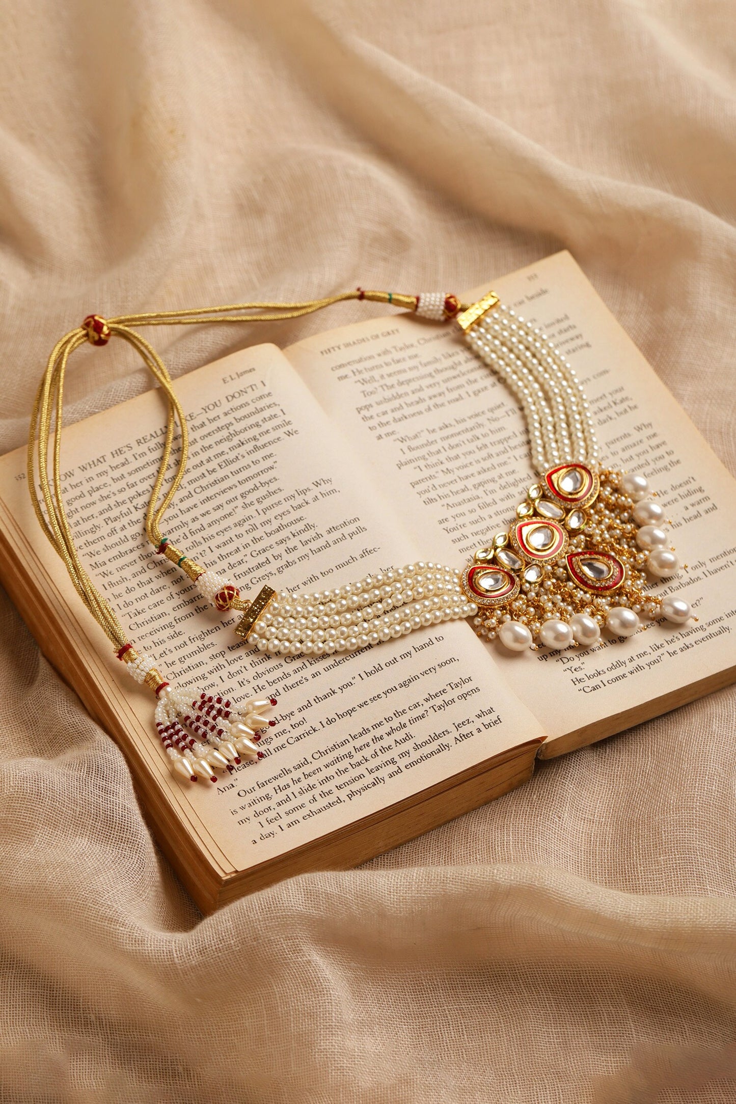 Kundan Pearl Embellished Choker Necklace 