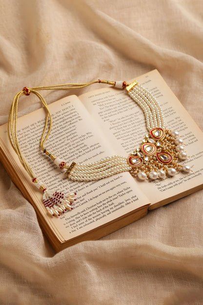 Kundan Pearl Embellished Choker Necklace 