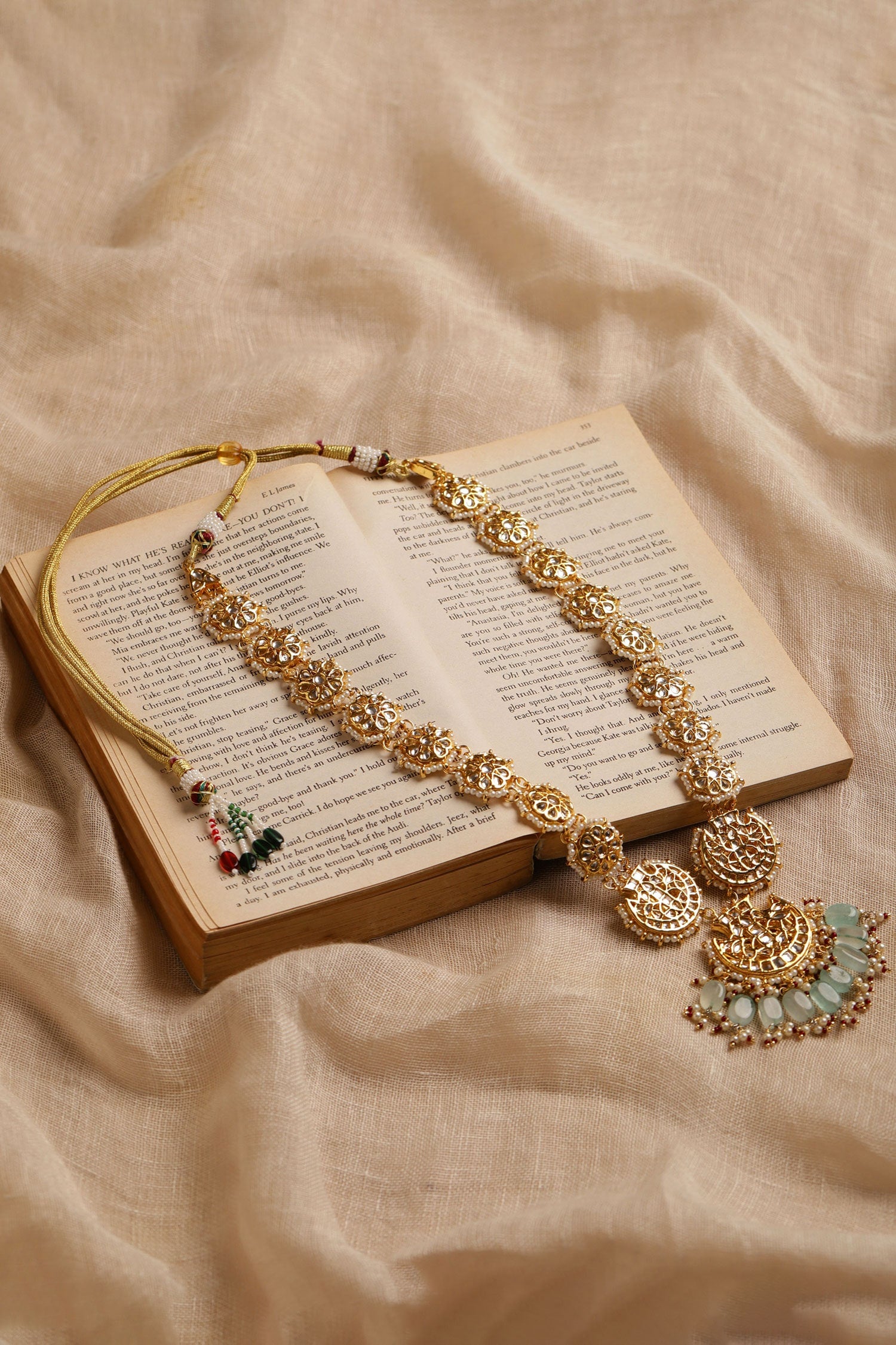 Hand Embellished Long Pendant Necklace 