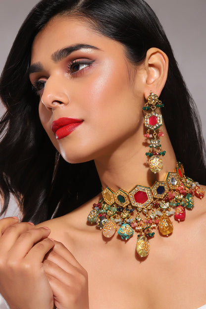 Geometric Padma Bloom Kundan Jewellery Set 