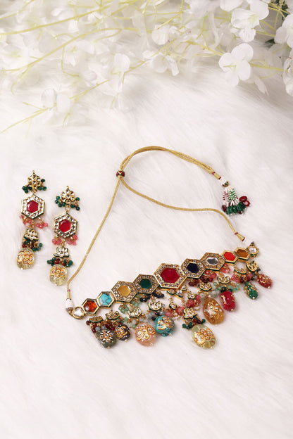 Geometric Padma Bloom Kundan Jewellery Set 
