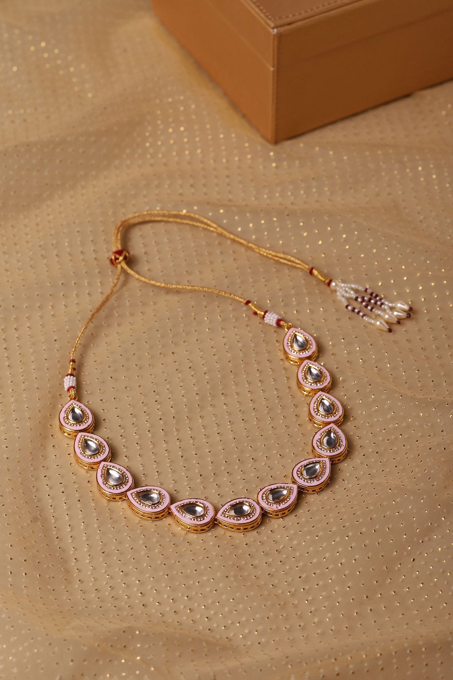 Sparkling Teardrop Kundan Necklace 
