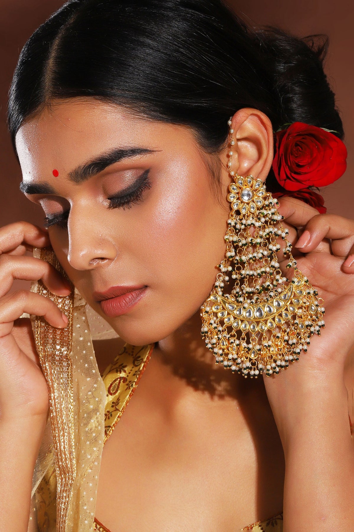 Phool Kundan Embellished Chandbalis 