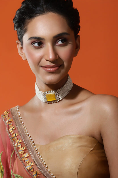 Quad Bloom Kundan & Crystal Stone Embellished Choker 