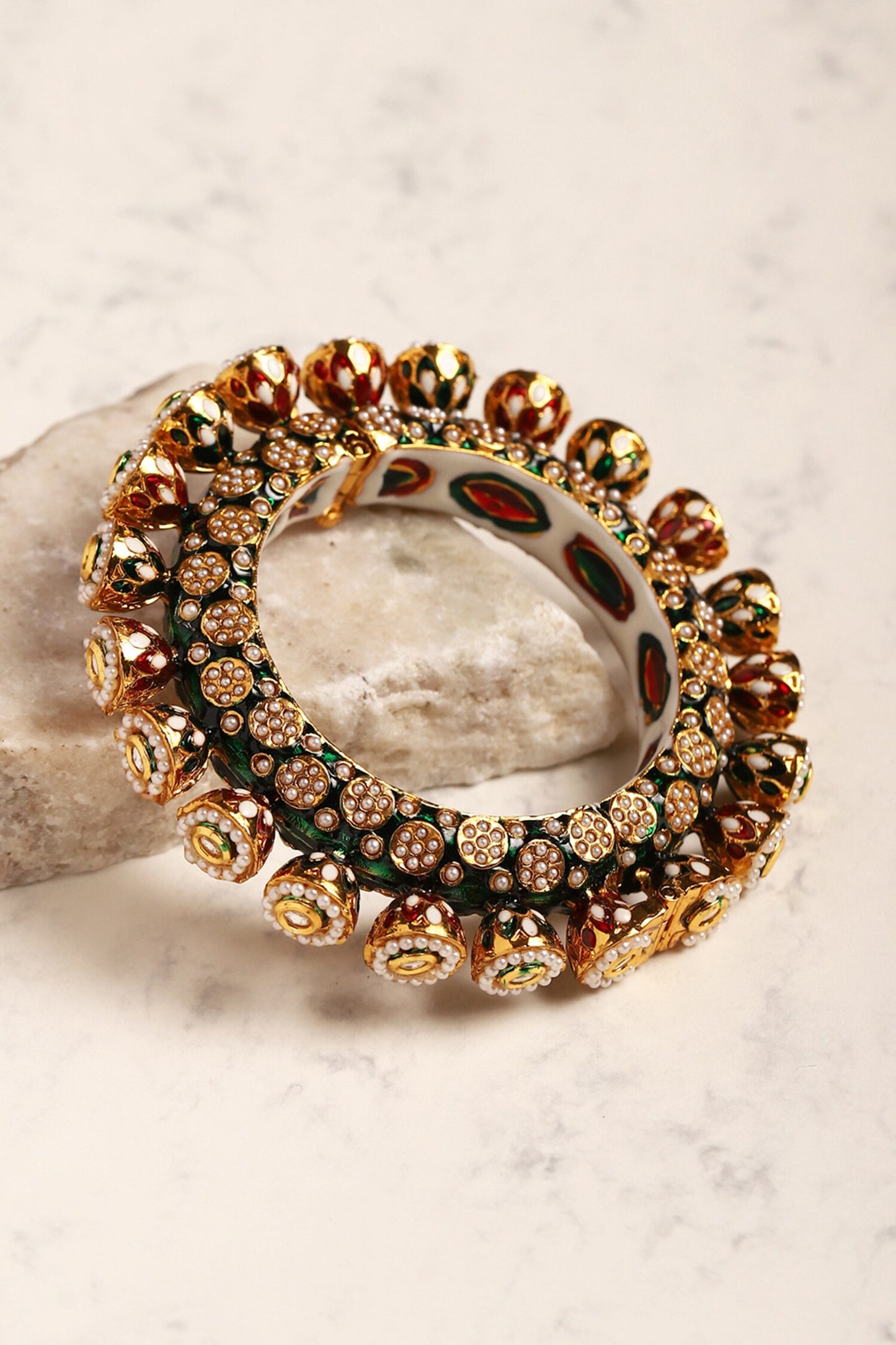 Enamelled Kundan Embellished Bangle - Single Pc 