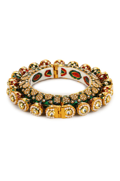 Enamelled Kundan Embellished Bangle - Single Pc 