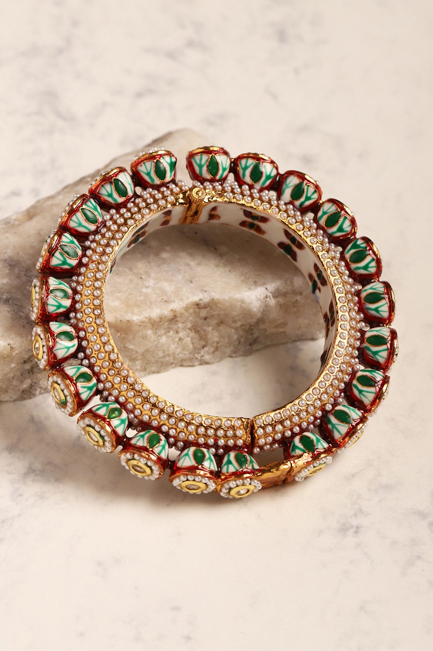 Kundan Embellished Enamelled Bangle - Single Pc 
