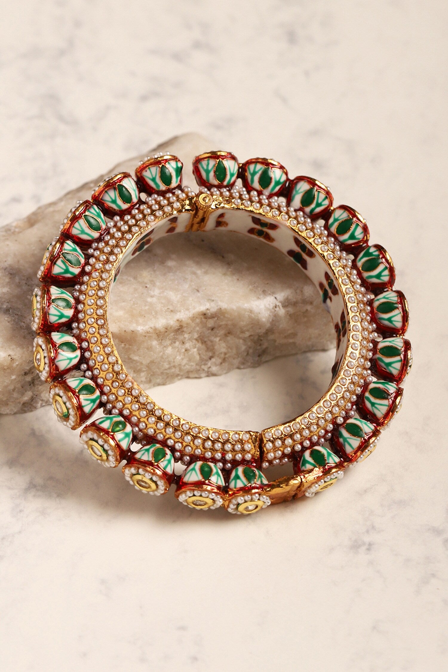 Kundan Embellished Enamelled Bangle - Single Pc 