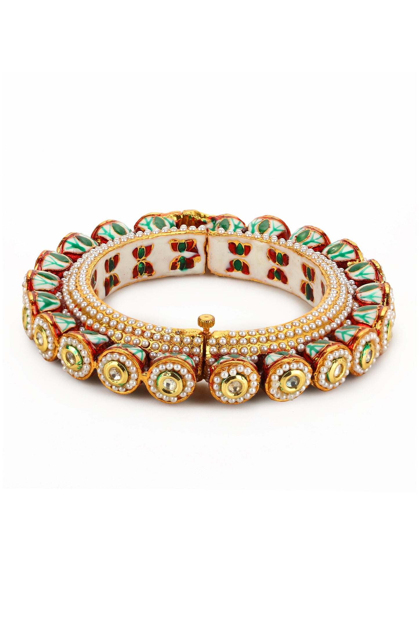 Kundan Embellished Enamelled Bangle - Single Pc 