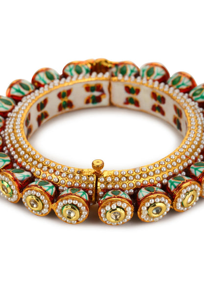 Kundan Embellished Enamelled Bangle - Single Pc 