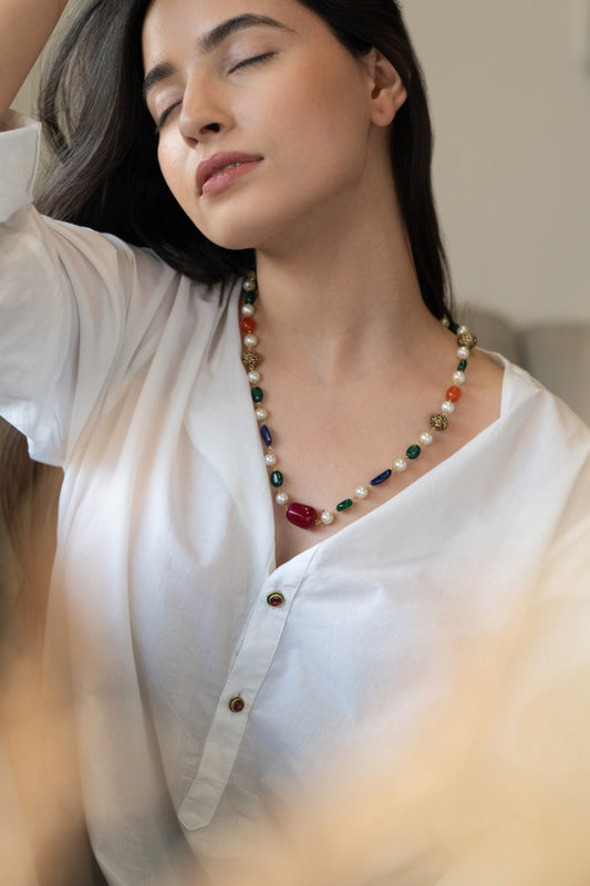 Semi Precious Stone Embellished String Necklace 
