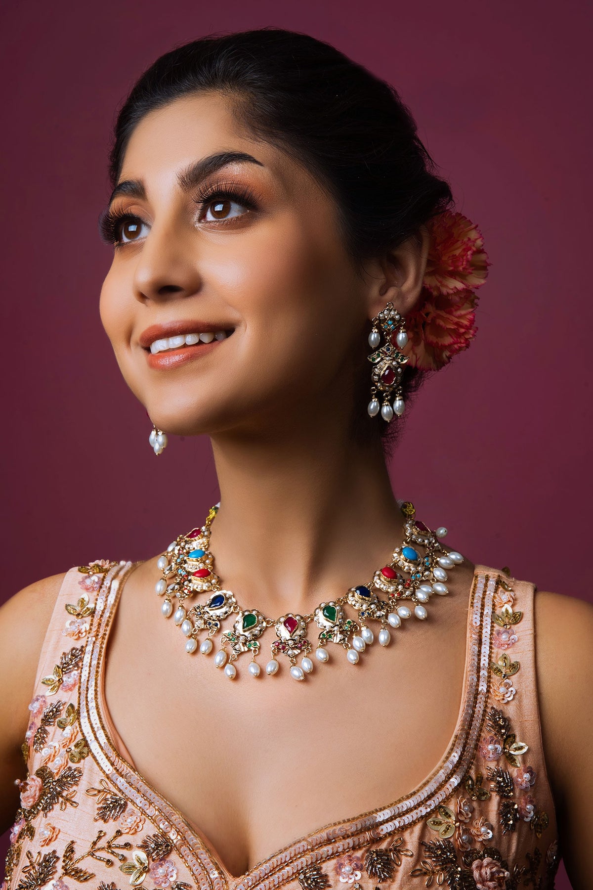 Stone Studded Drop Necklace Set 