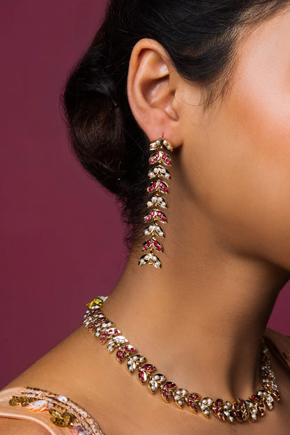 Stone Studded Foliage Necklace Set 