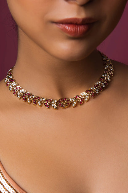 Stone Studded Foliage Necklace Set 
