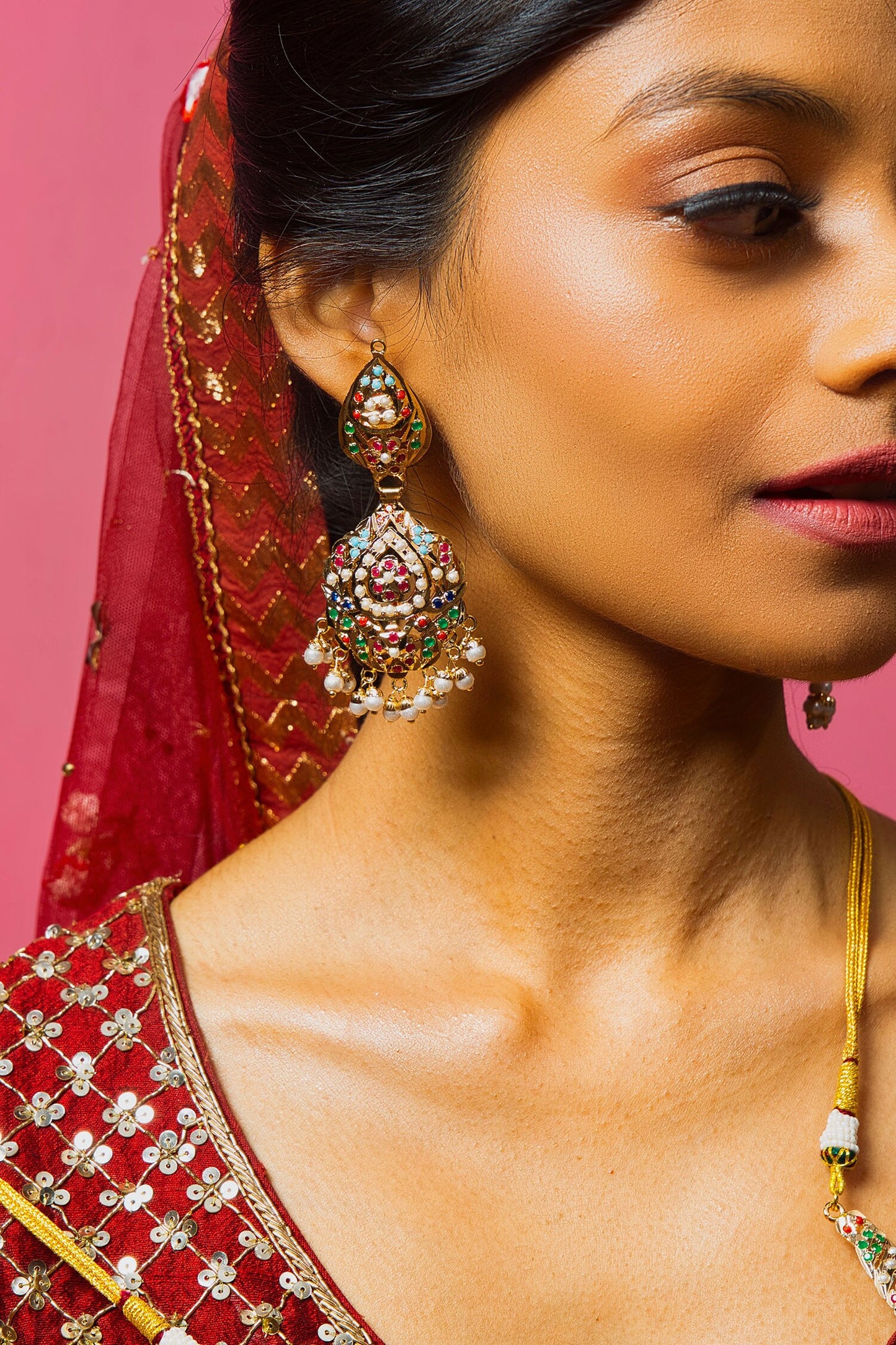 Royale Navratna Embellished Pendant Choker Necklace Set 