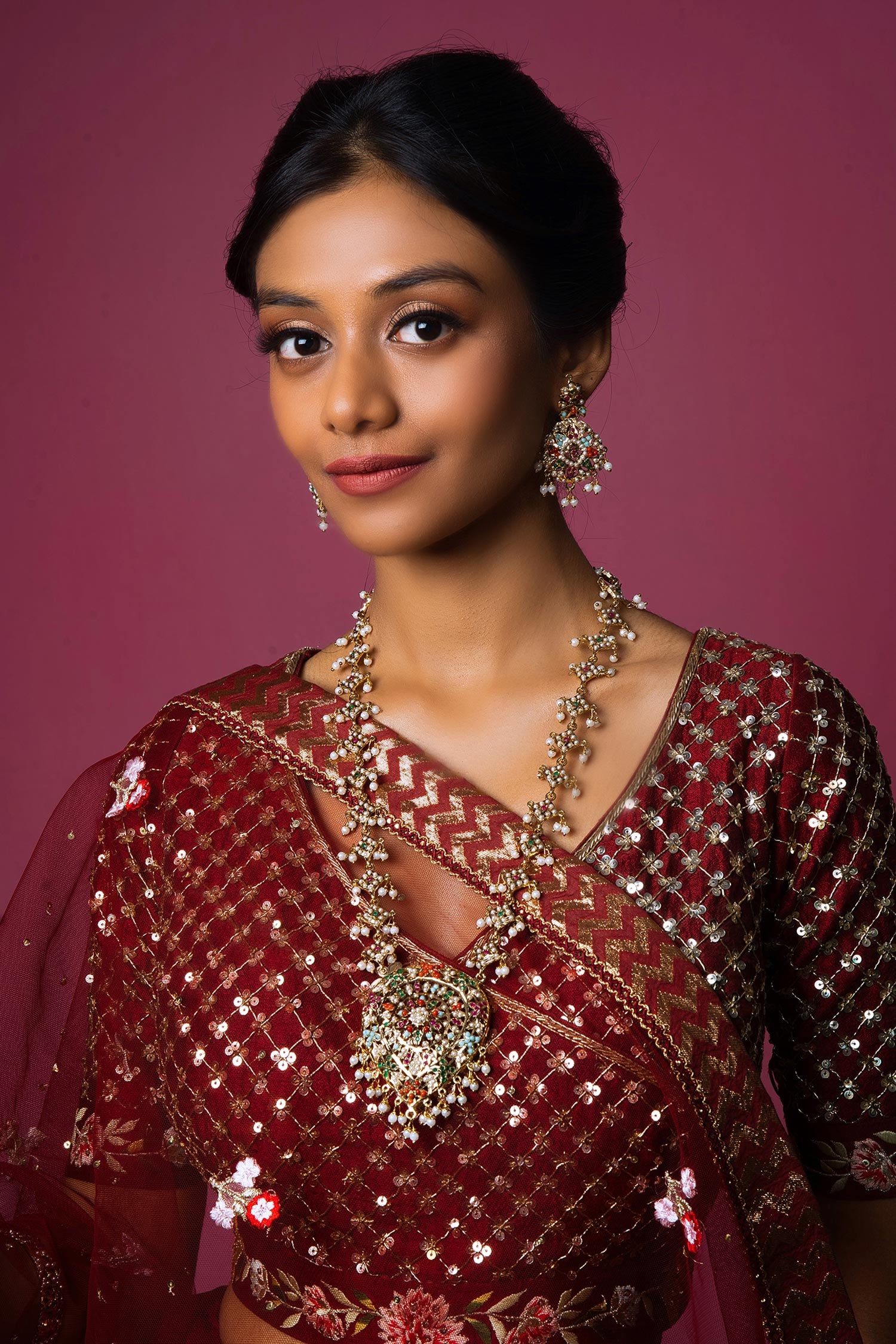 Royal Grace Embellished Long Pendant Necklace Set 