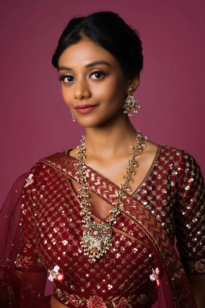 Royal Grace Embellished Long Pendant Necklace Set 
