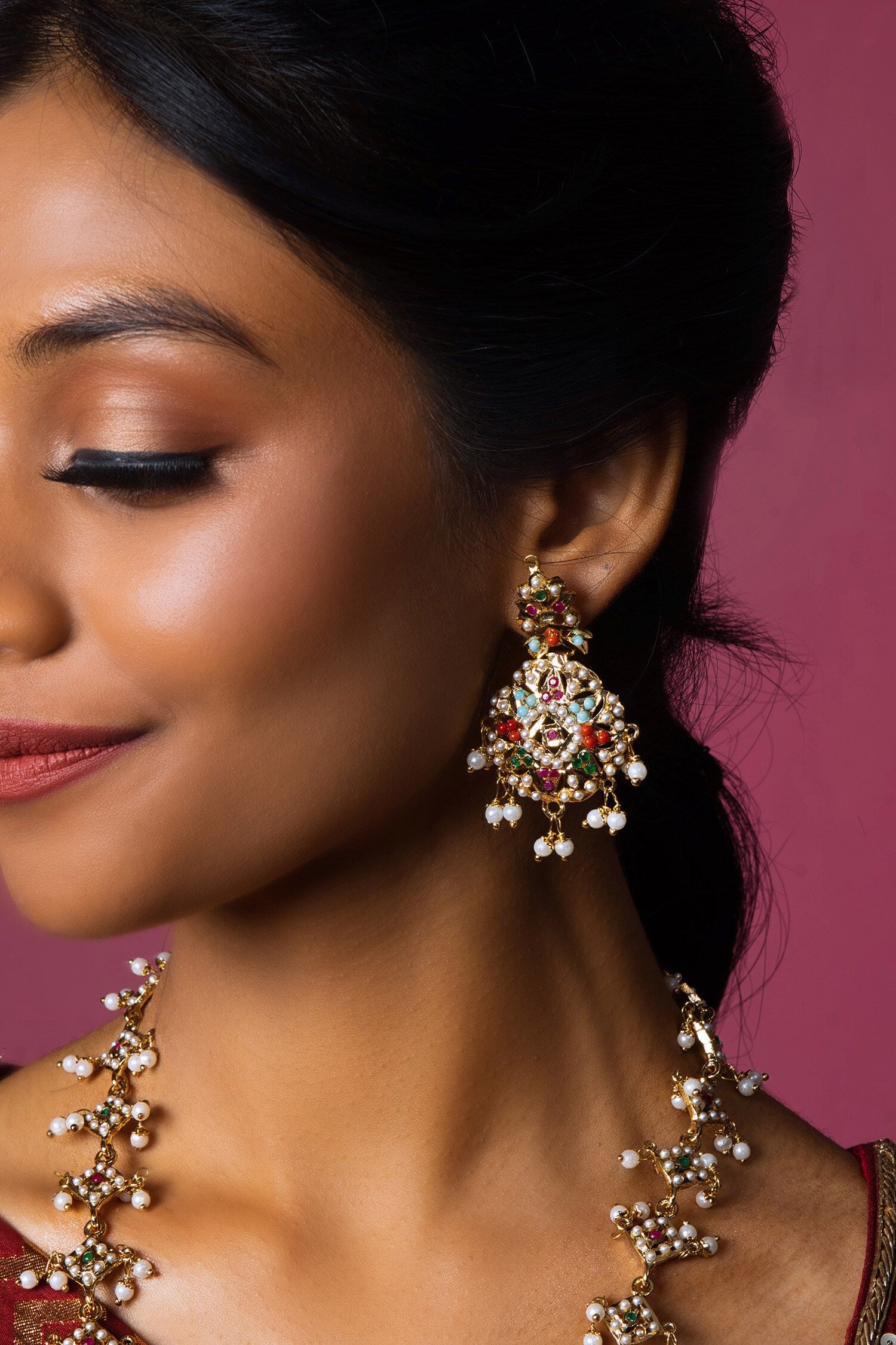Royal Grace Embellished Long Pendant Necklace Set 