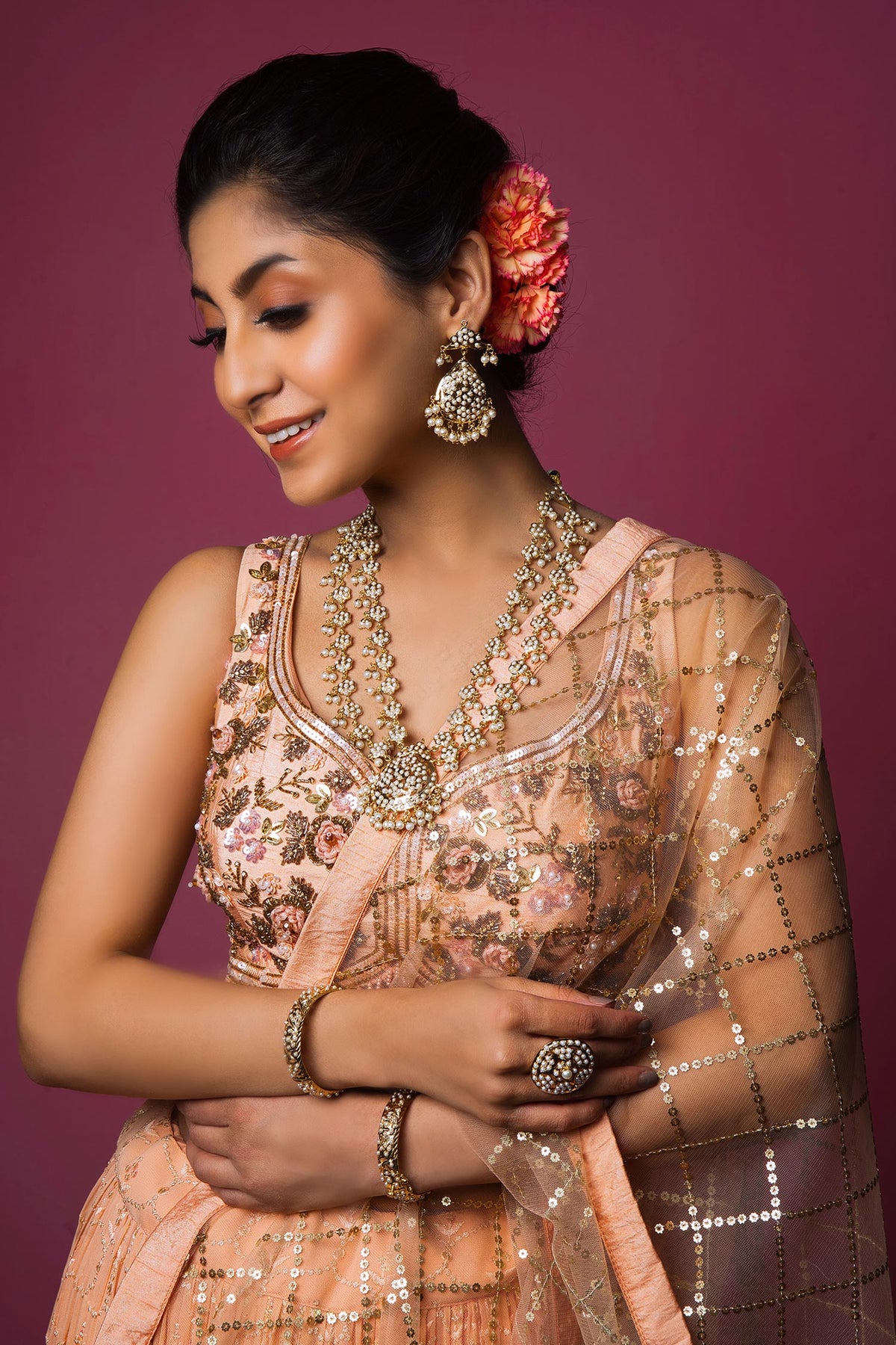 Opulent Embellished Long Pendant Necklace Set 
