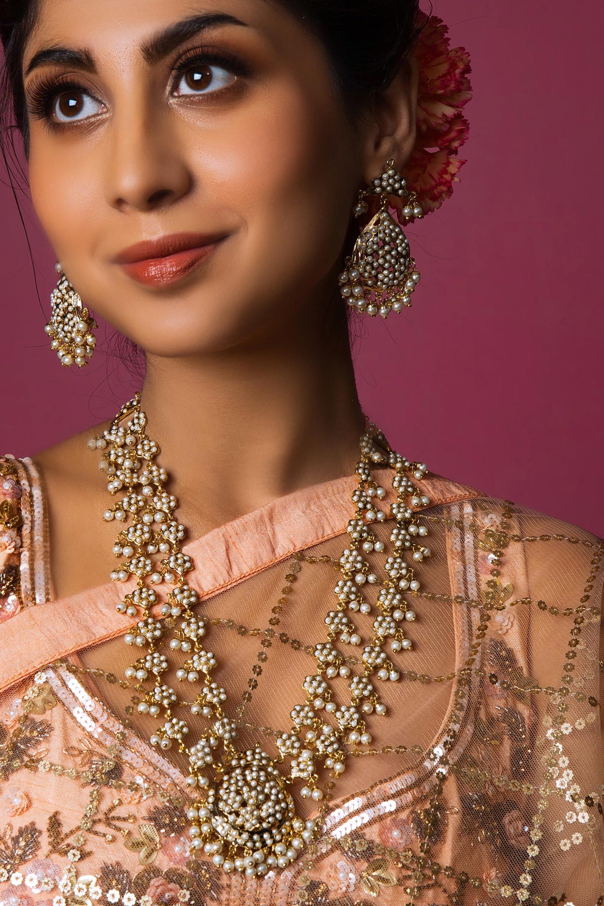 Opulent Embellished Long Pendant Necklace Set 