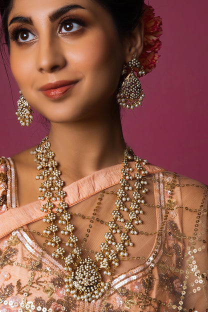 Opulent Embellished Long Pendant Necklace Set 